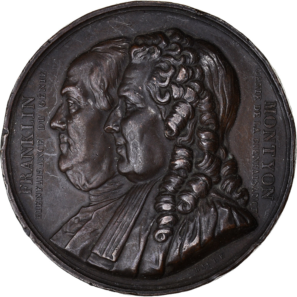 Frankreich, Medaille, FranklIn and Montyon, Masonic, 1833, Barre, SS, Bronze