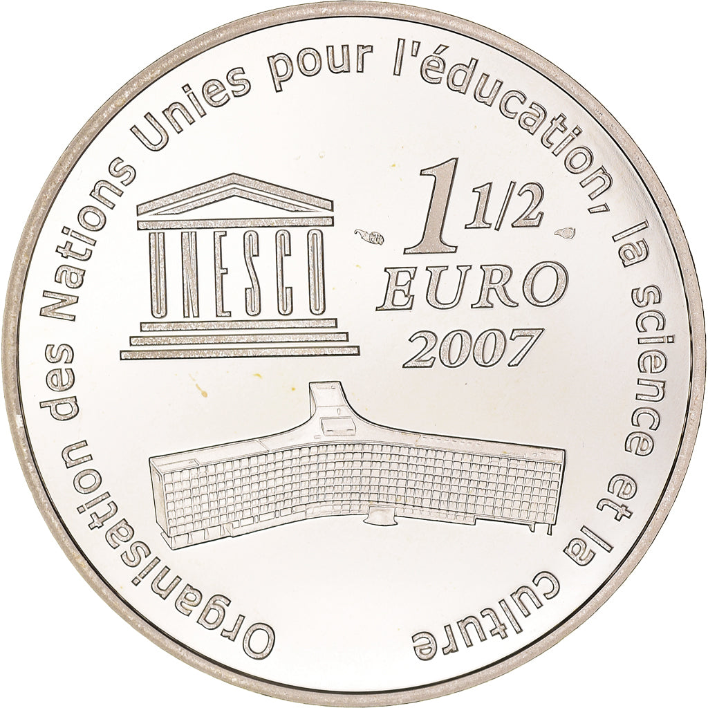 France, Grande Muraille de Chine, 1-1/2 Euro, 2007, Paris, MS(65-70), Silver