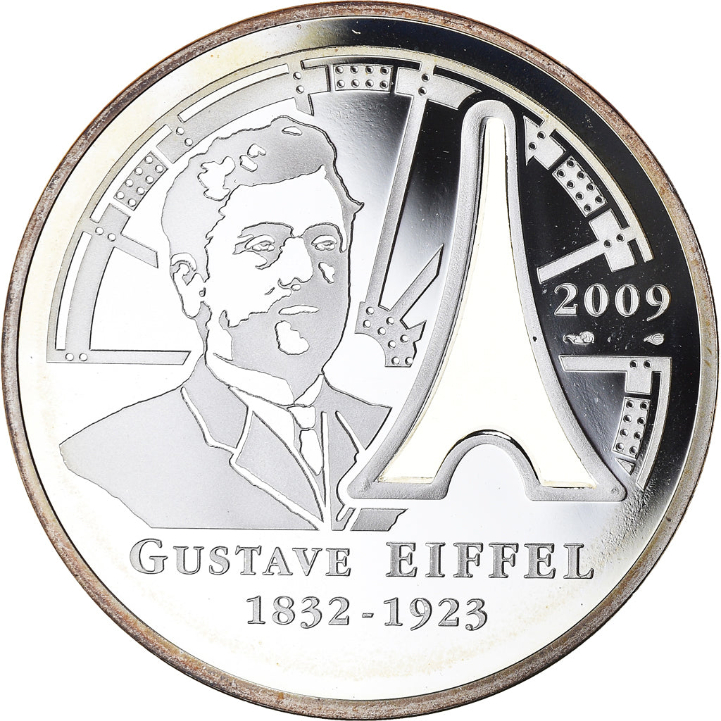 France, 10 Euro, Gustave Eiffel, 2009, Paris, BE, MS(65-70), Silver