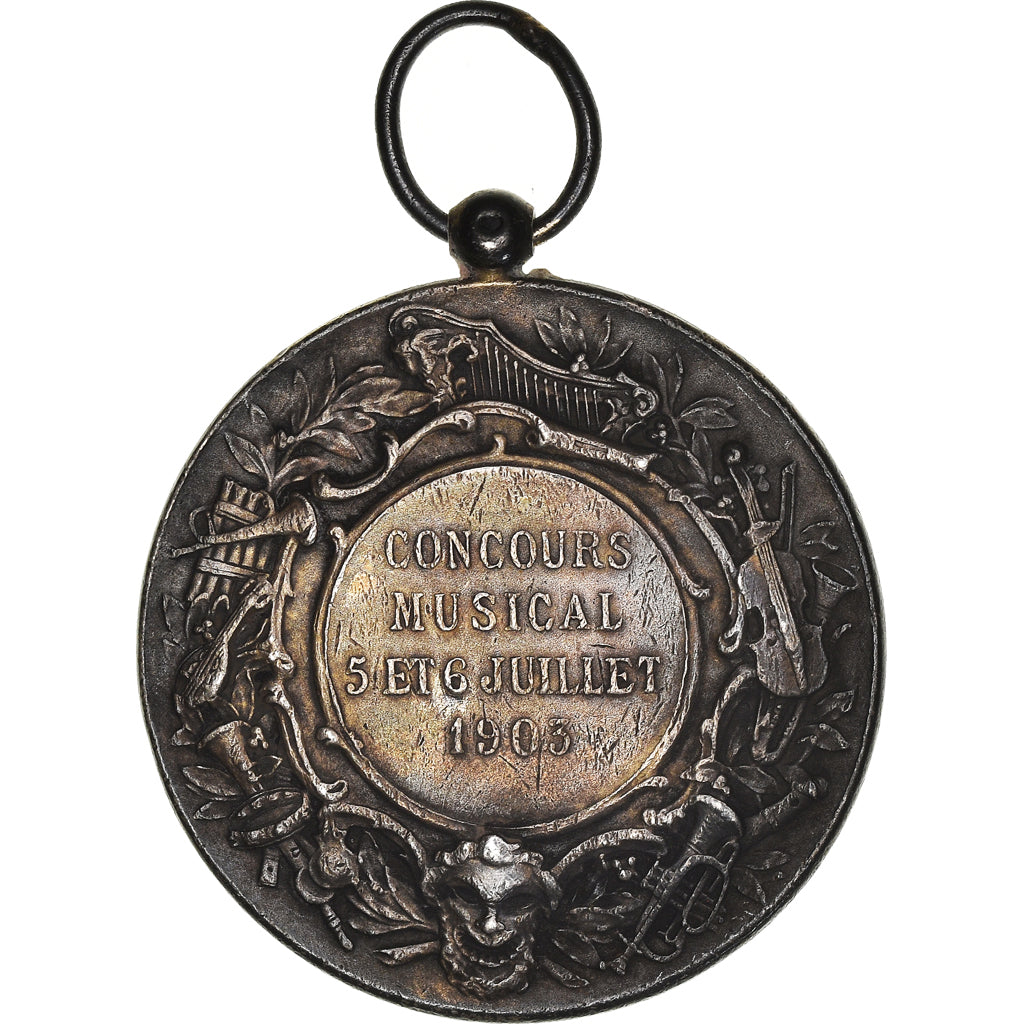 France, Médaille, Concours Musical, Ville de Cette, Musique, 1903, TTB+, Argent