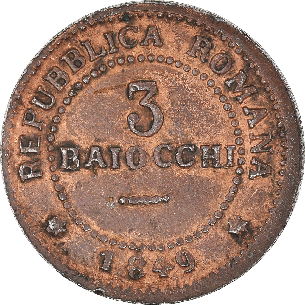 Italy, Medal, Reproduction, 3 Baiocchi, 1849, VF(30-35), Copper