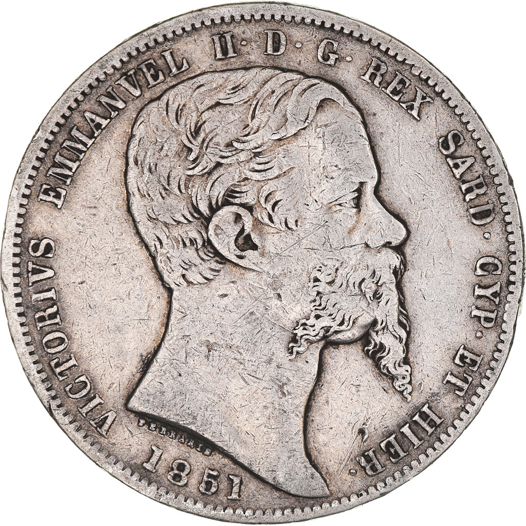 Moneda, Estados italianos, SARDINIA, Vittorio Emanuele II, 5 Lire, 1851, Genoa