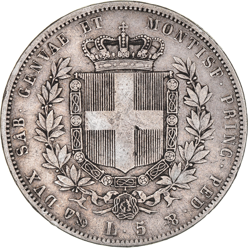 Moneda, Estados italianos, SARDINIA, Vittorio Emanuele II, 5 Lire, 1851, Genoa