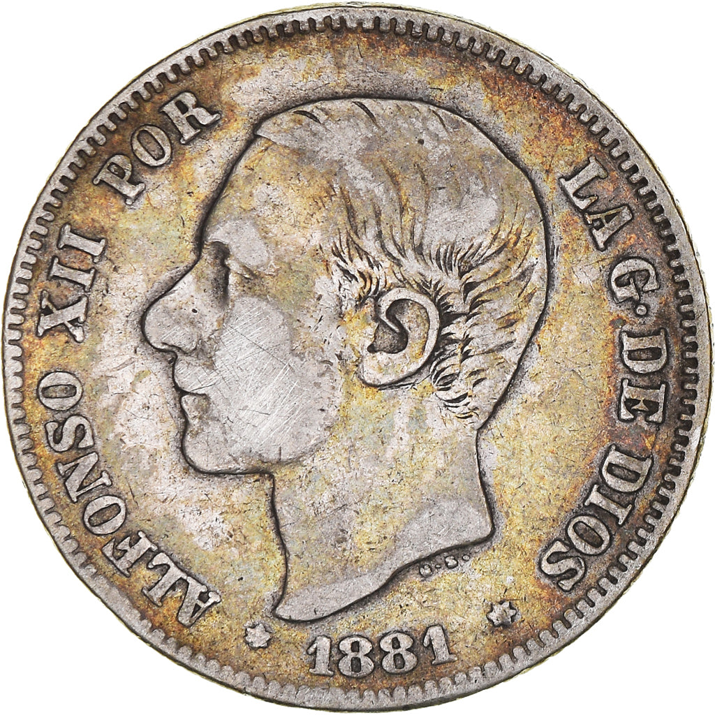 Moneta, Spagna, Alfonso XII, 2 Pesetas, 1881, Madrid, BB, Argento, KM:678.2