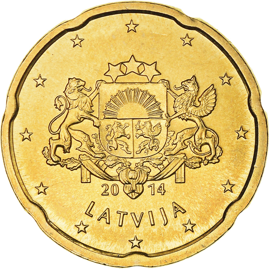 Lettonie, 20 Euro Cent, 2014, Stuttgart, FDC, Laiton, KM:154