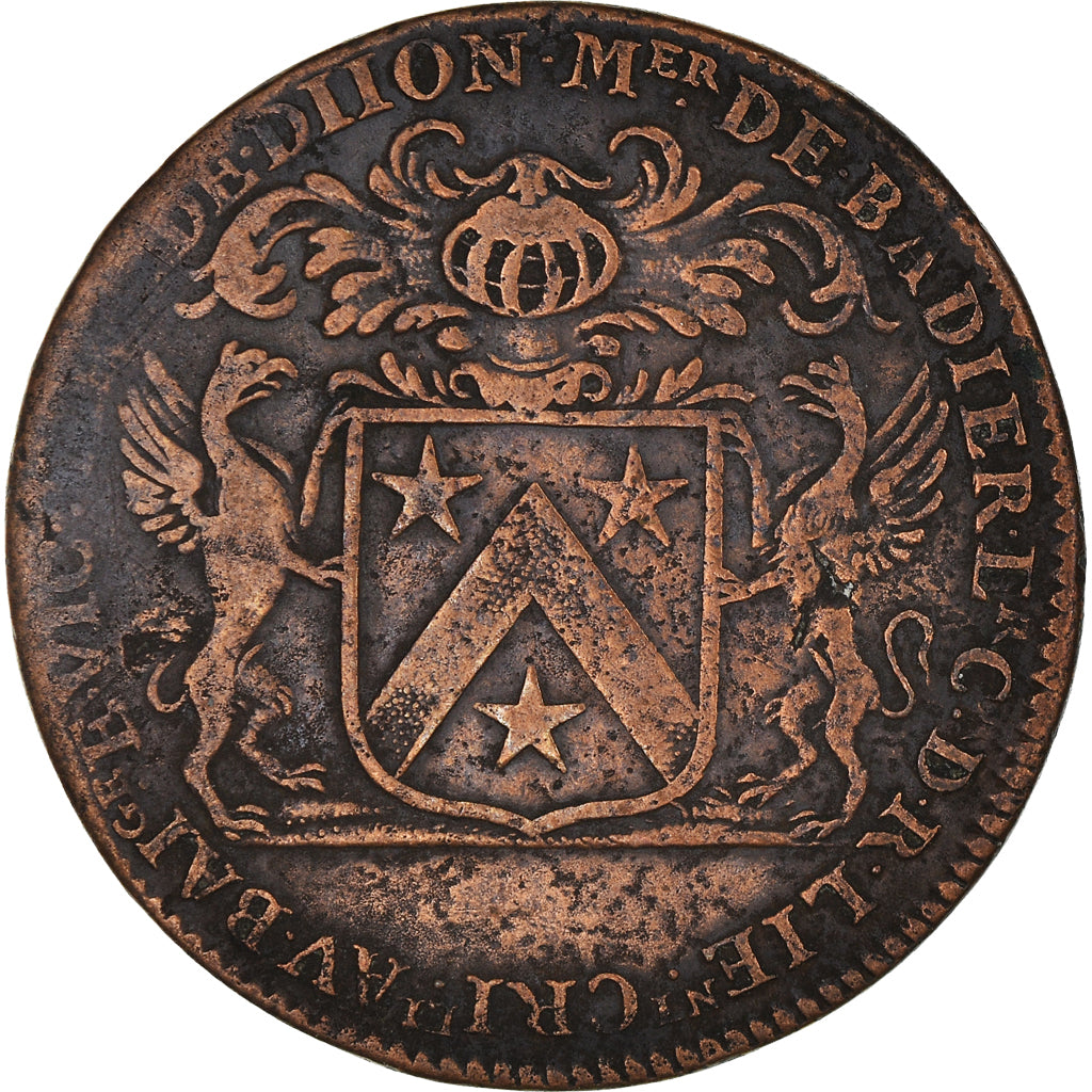 France, Token, Royal, Maires de Dijon, Mathieu de Badier, 1685, VF(30-35)