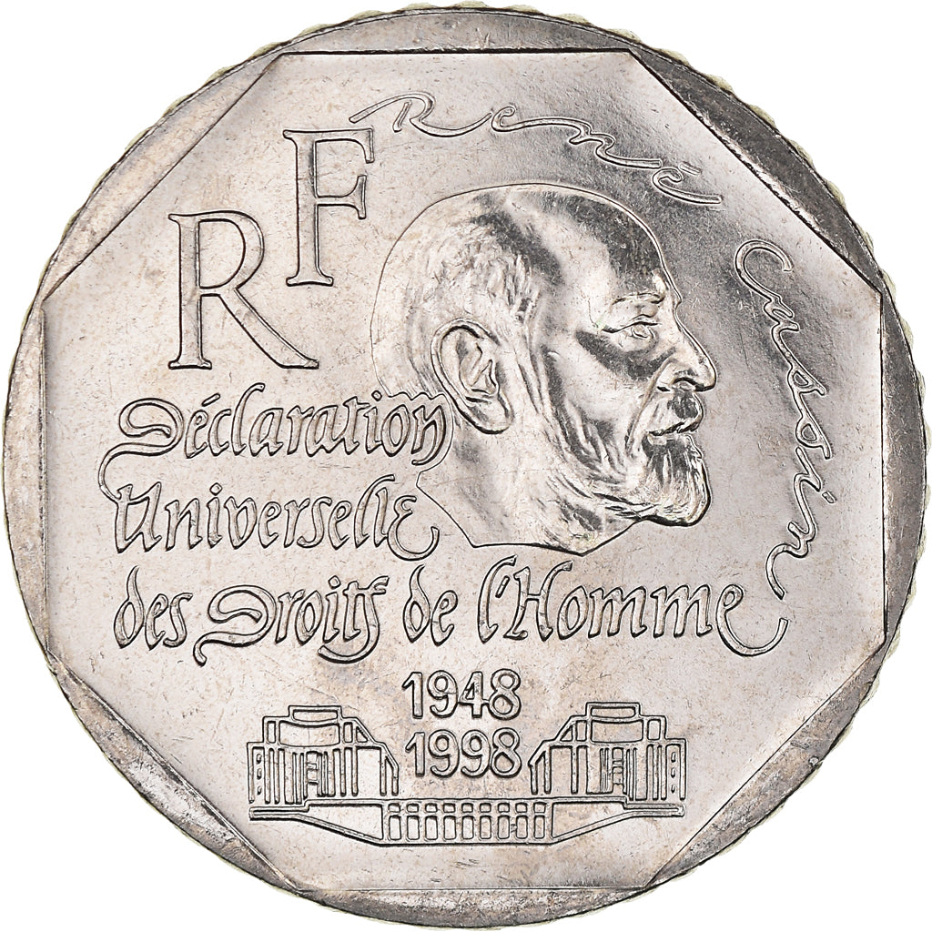 Moneda, Francia, René Cassin, 2 Francs, 1998, SC+, Níquel, KM:1213