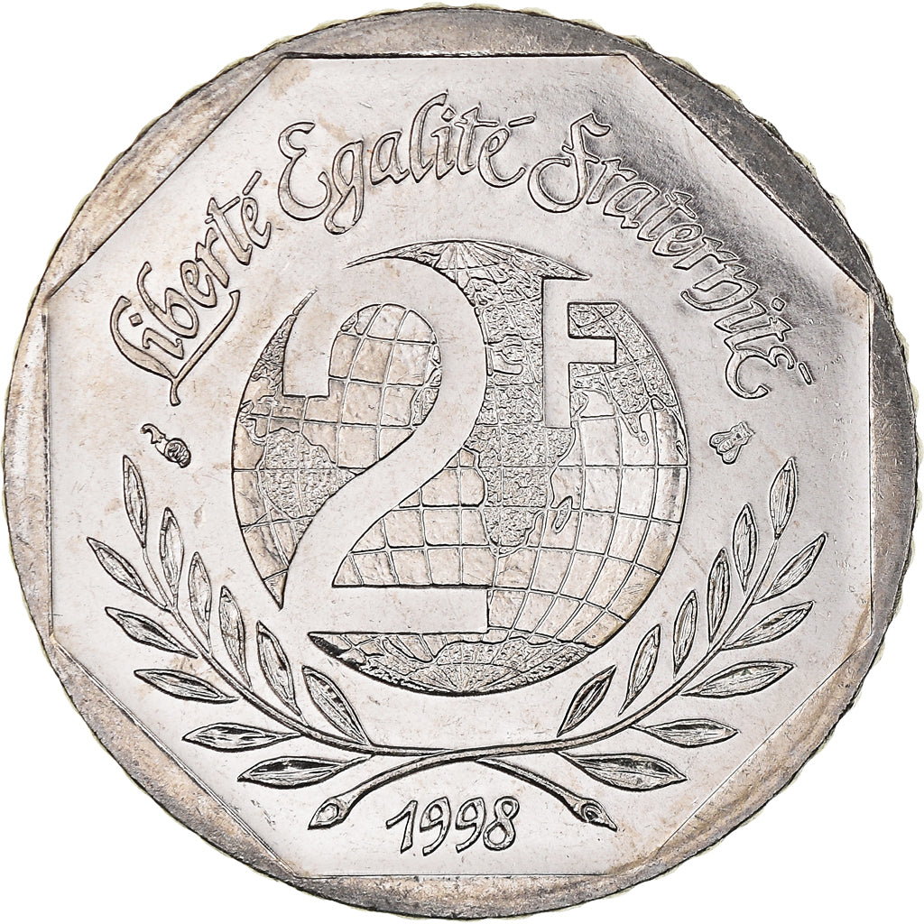 Moneda, Francia, René Cassin, 2 Francs, 1998, SC+, Níquel, KM:1213