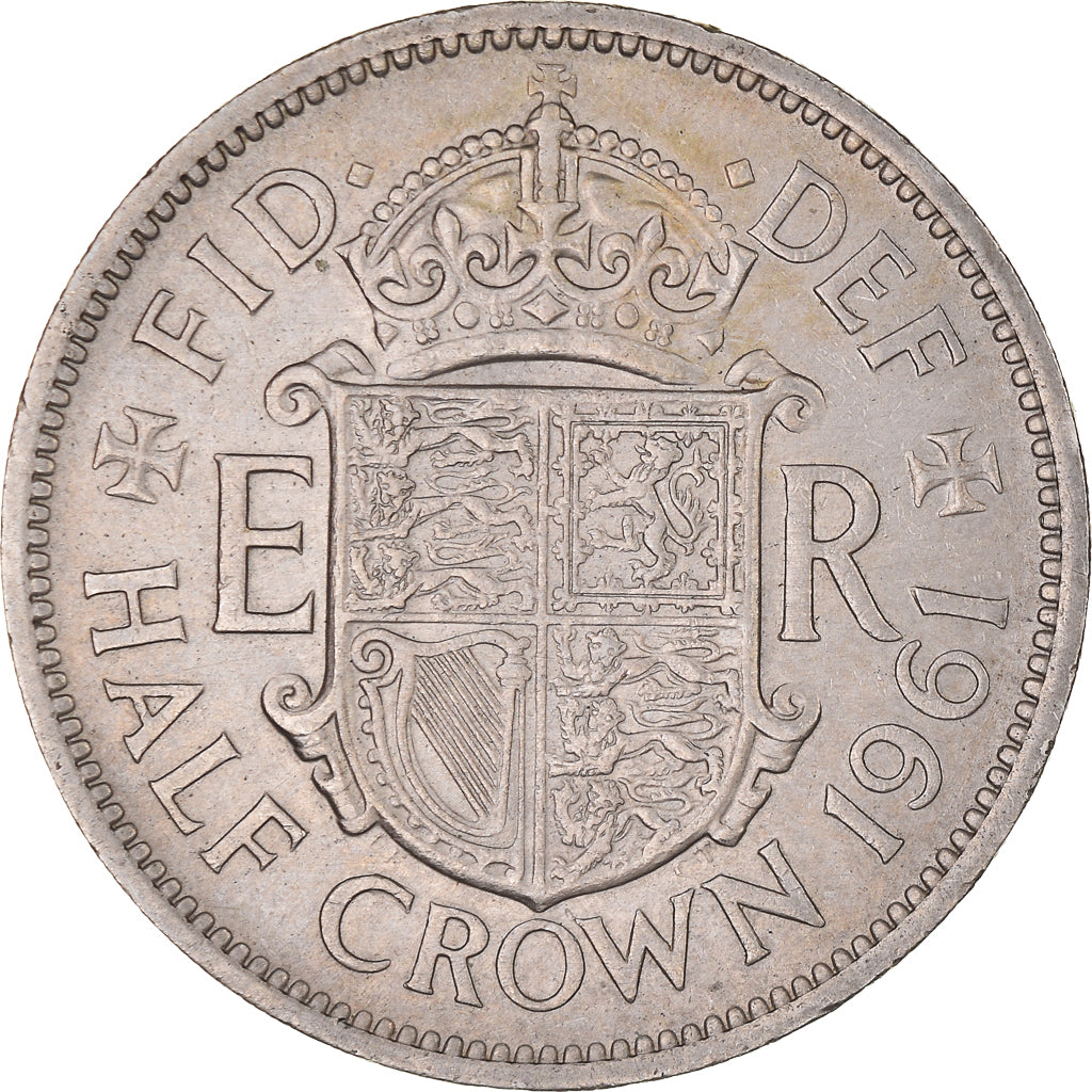 Coin, Great Britain, Elizabeth II, 1/2 Crown, 1961, AU(50-53), Copper-nickel