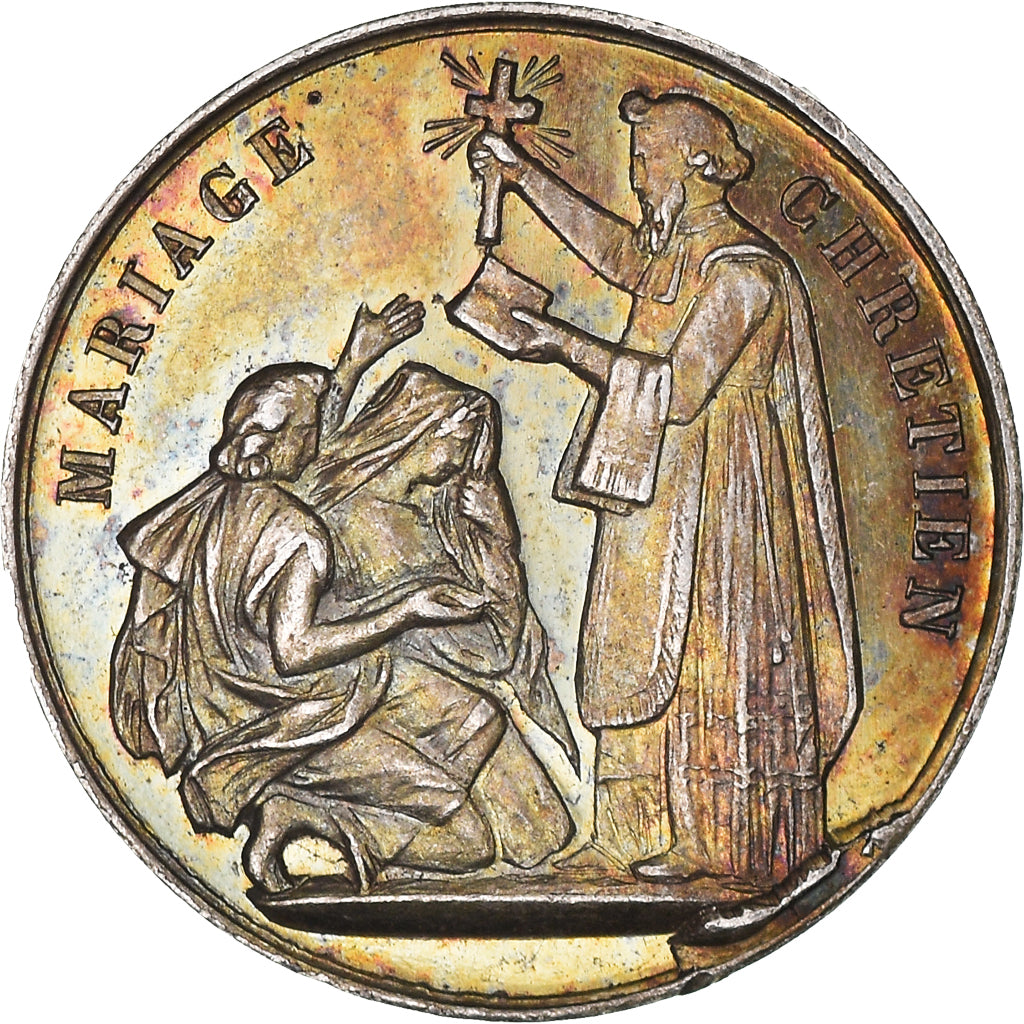 France, Medal, Mariage Chrétien, Religions & beliefs, 1875, MS(63), Silver