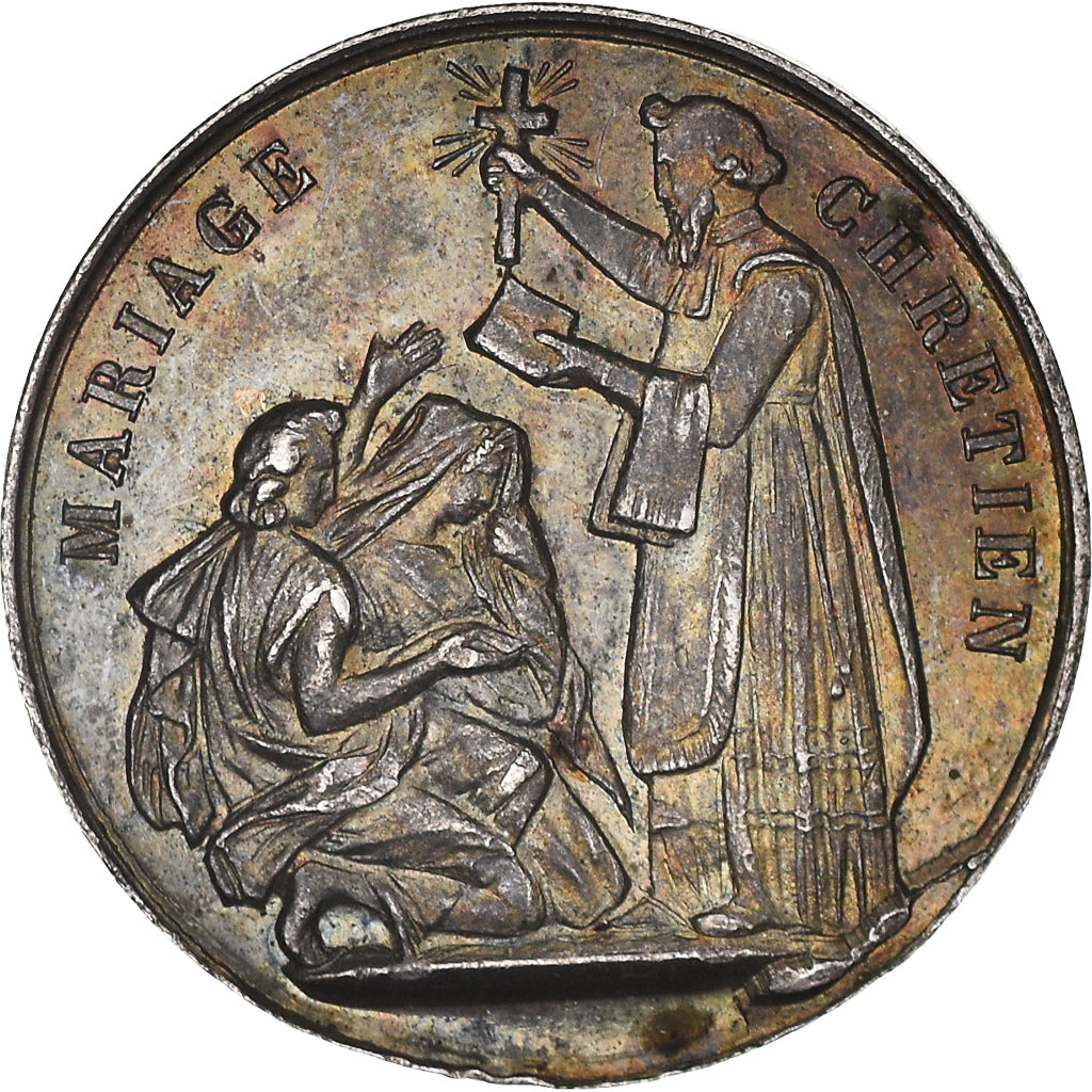 France, Medal, Mariage Chrétien, Religions & beliefs, 1875, MS(60-62), Silver