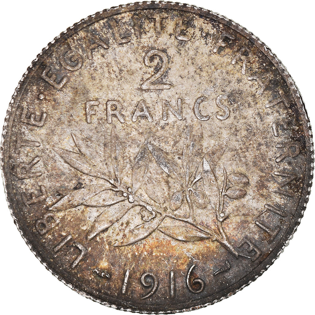 Coin, France, Semeuse, 2 Francs, 1916, Paris, AU(55-58), Silver, KM:845.1