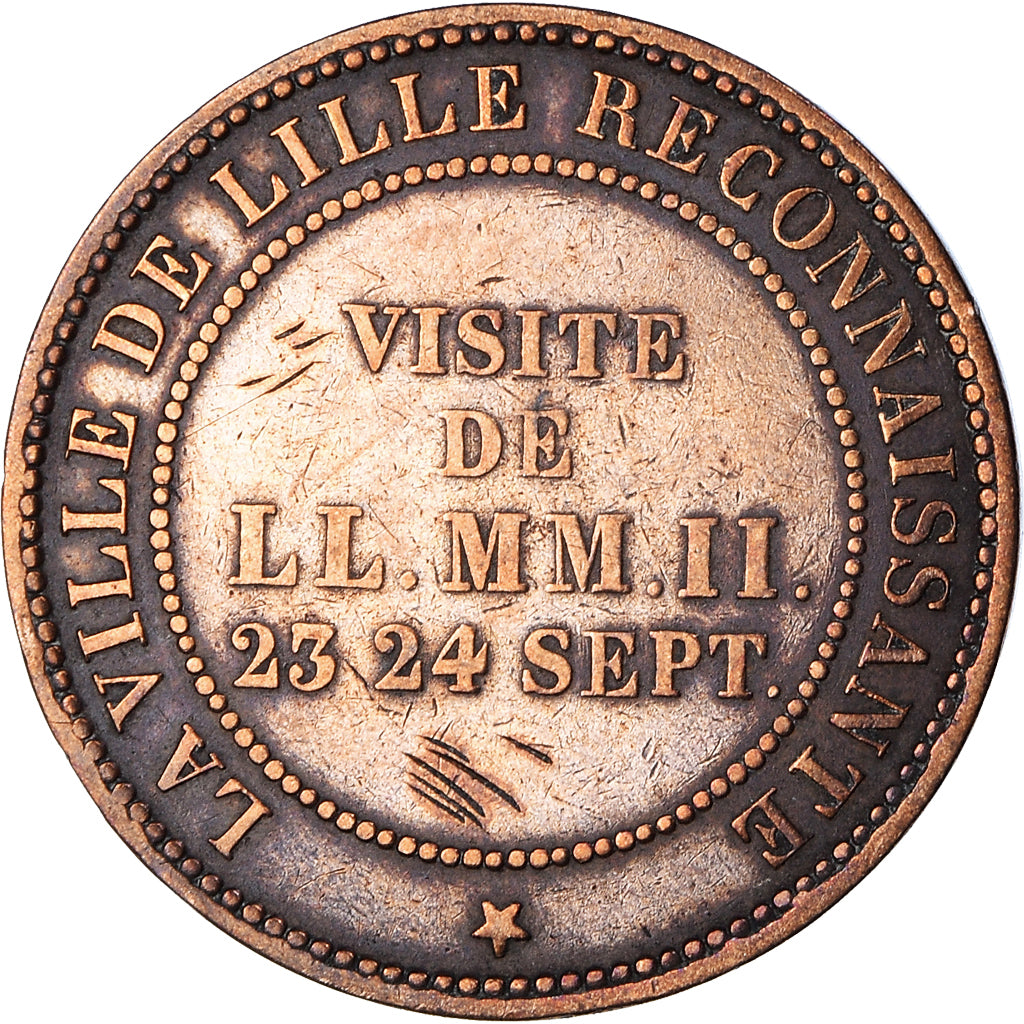 Frankreich, Token, Visite de Napoléon III à Lille, 1853, Barre, S+, Bronze