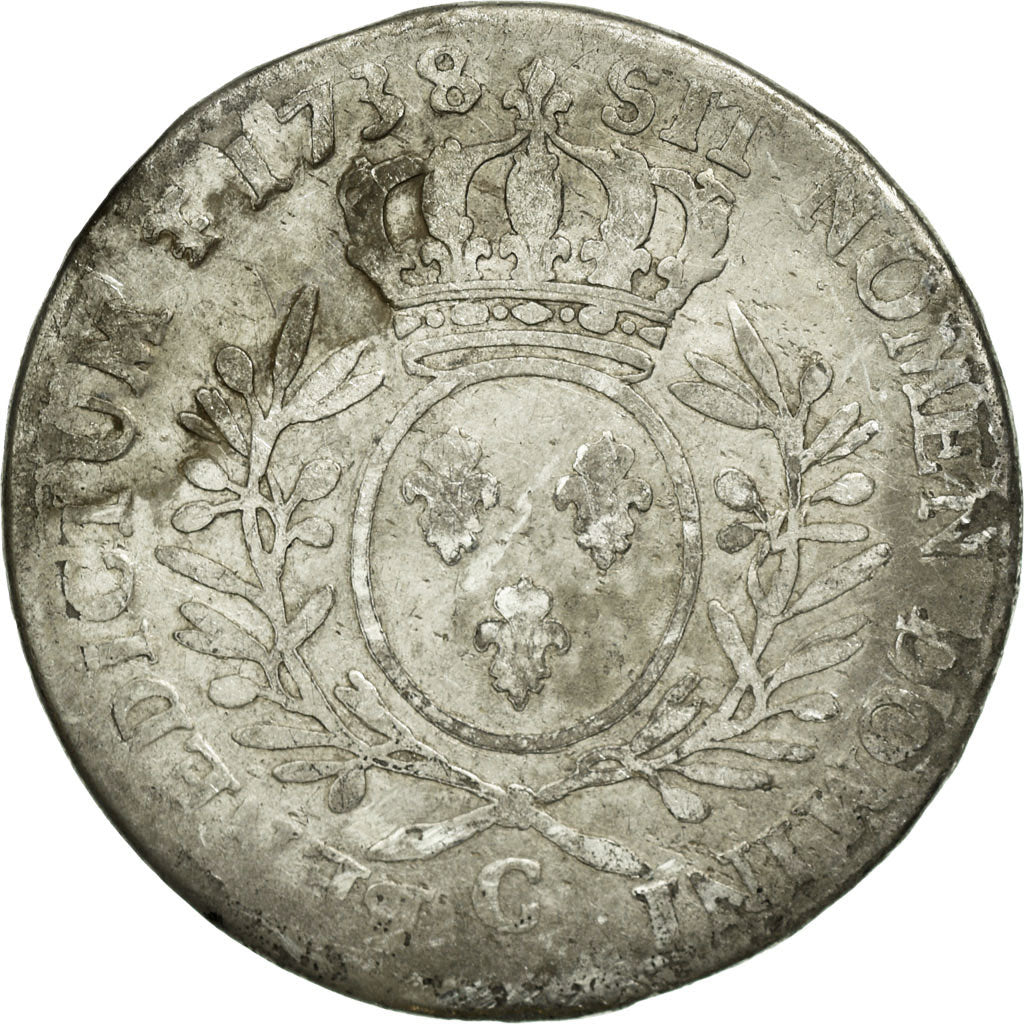 Coin, France, 1/2 ECU, 44 Sols, 1738, Caen, VG(8-10), Silver, Gadoury:313