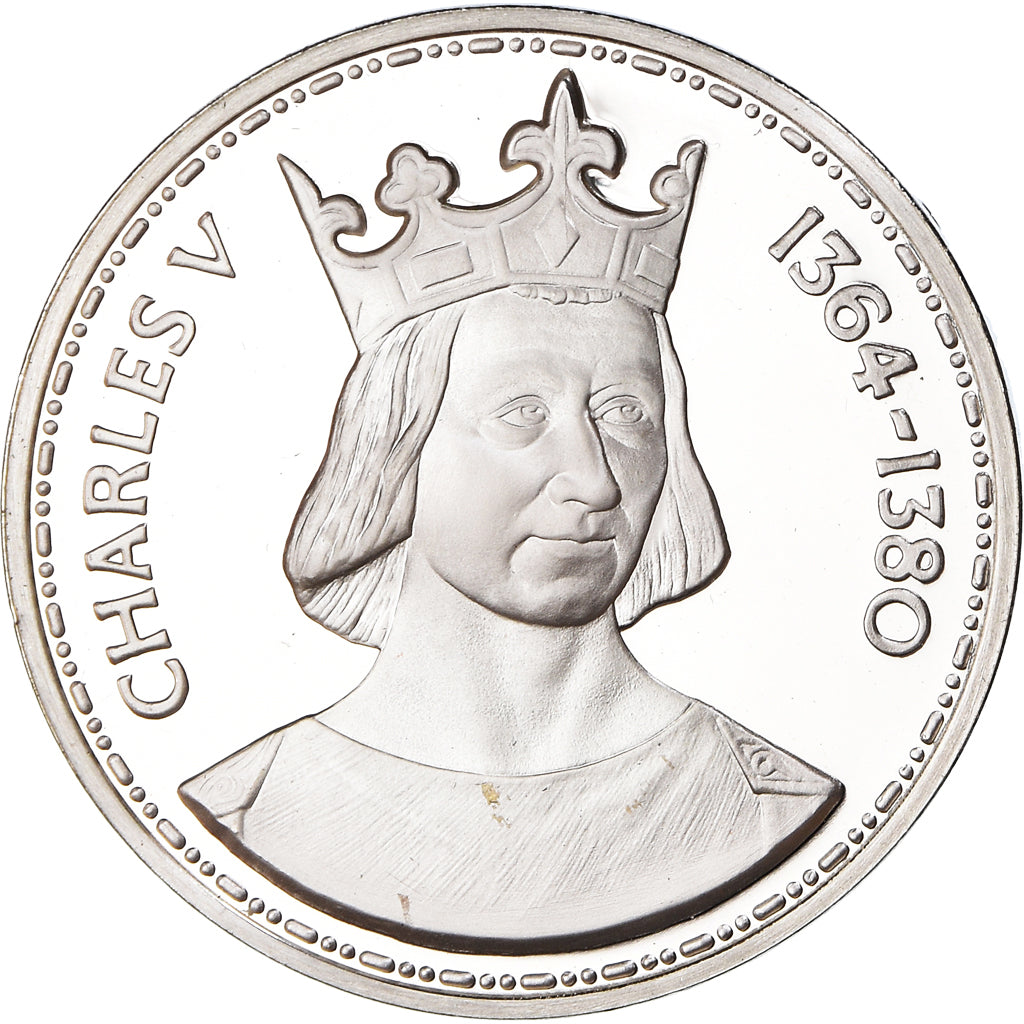 France, Medal, Les Rois de France, Charles V, History, MS(65-70), Silver