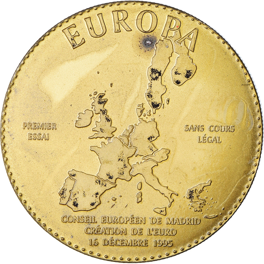 France, Medal, Essai 1 euro, 1995, AU(55-58), Copper-Nickel Gilt