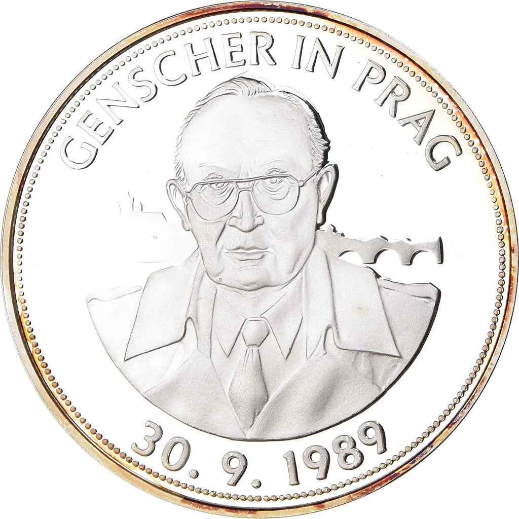 Germania, medaglia, Genscher in Prag, Politics, 1994, Proof, FDC, Argento
