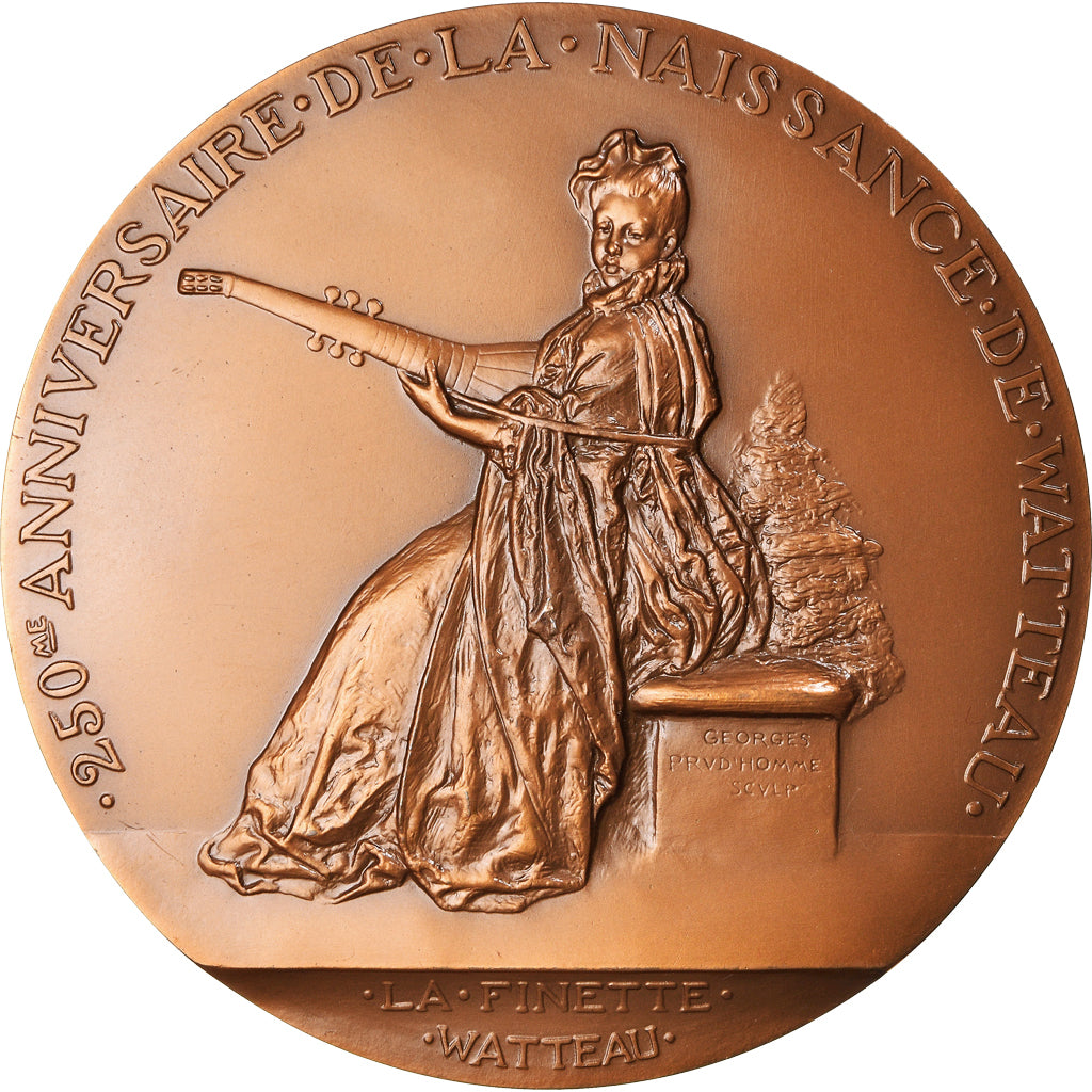Frankreich, Medaille, 250 ème Anniversaire de la Naissance de Watteau, Arts &