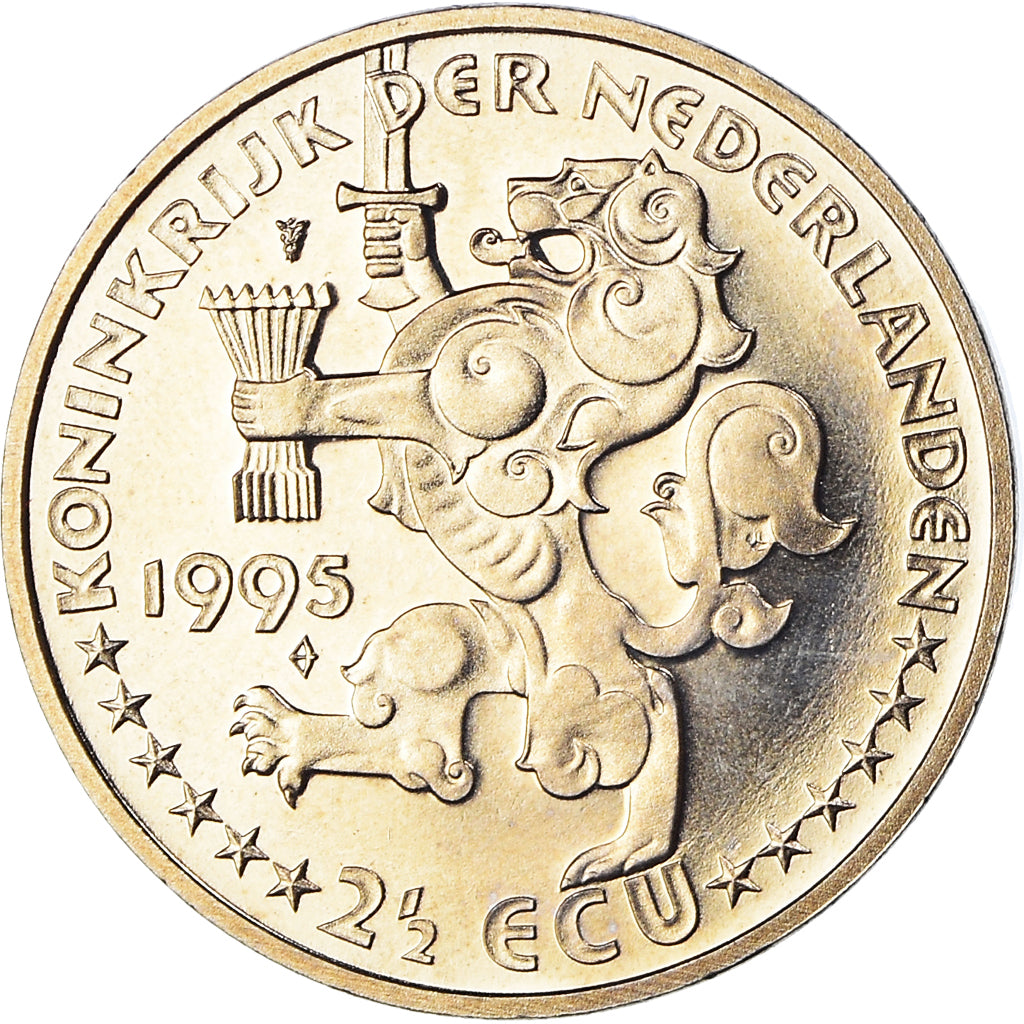 Países Bajos, 2 1/2 Ecu, Wilhelmina, 1995, FDC, Cobre - níquel