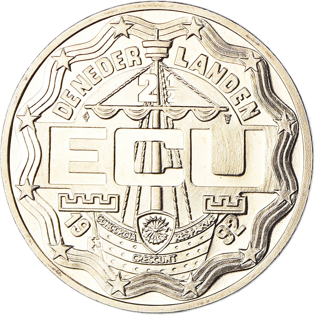Países Baixos, Token, 2 1/2 Ecu Willem I, 1992, MS(65-70), Cobre-níquel