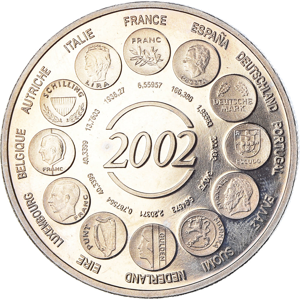 Francia, medalla, Naissance de l'Euro Fiduciaire, Politics, 2002, SC, Cobre -