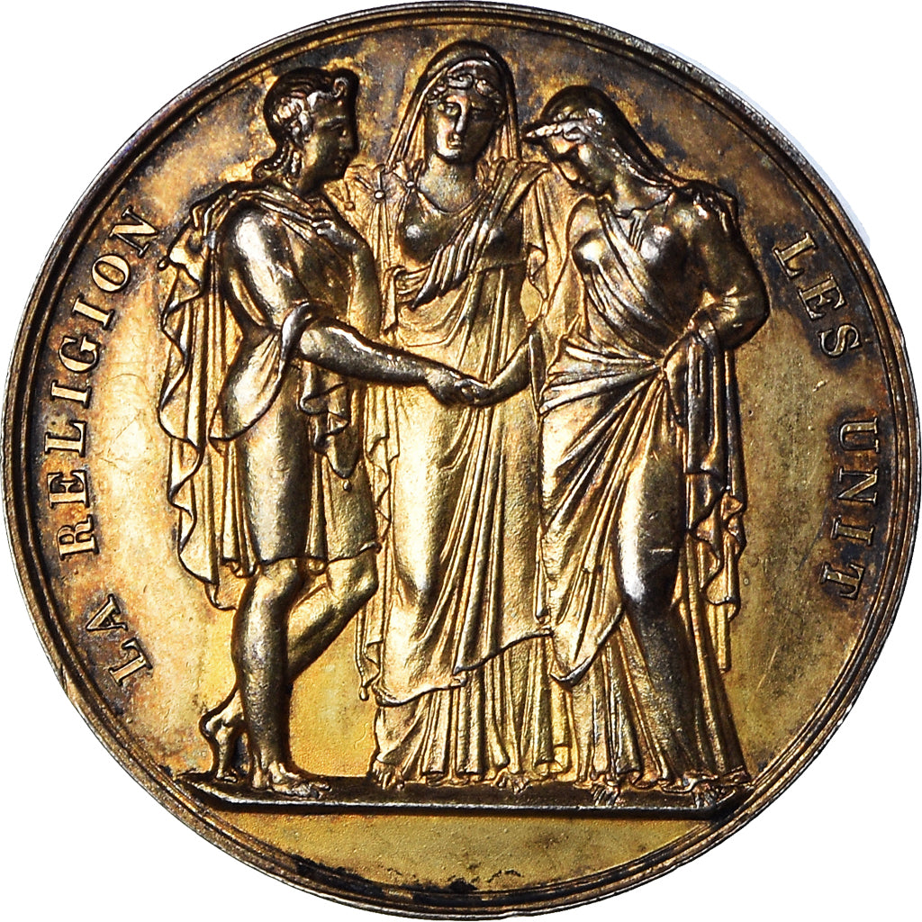 Frankrijk, Medaille, Mariage, La Religion les Unit, 1858, Broche, PR, Vermeil