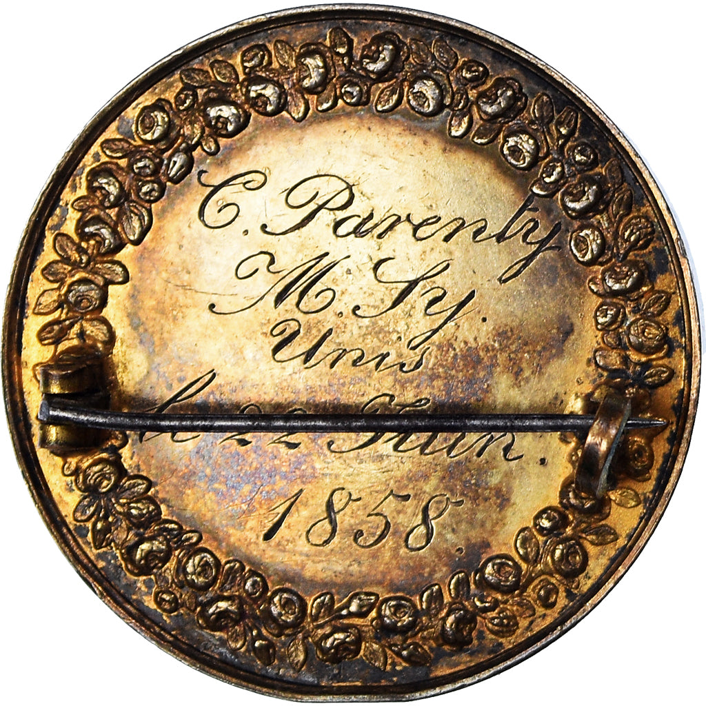 Frankrijk, Medaille, Mariage, La Religion les Unit, 1858, Broche, PR, Vermeil