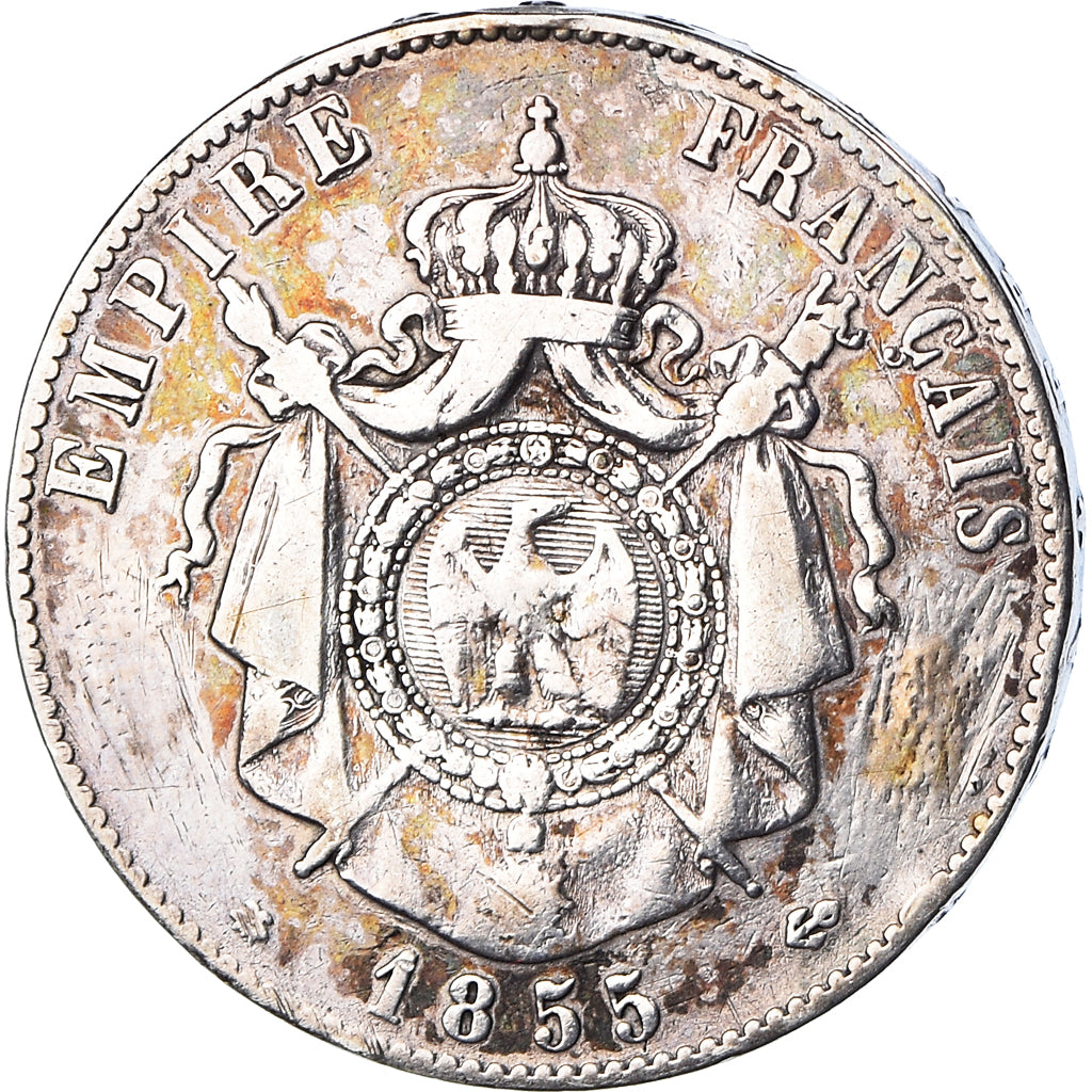 France, Broche, 5 Francs Napoléon III, Strasbourg, 1855, VF(20-25), Silver