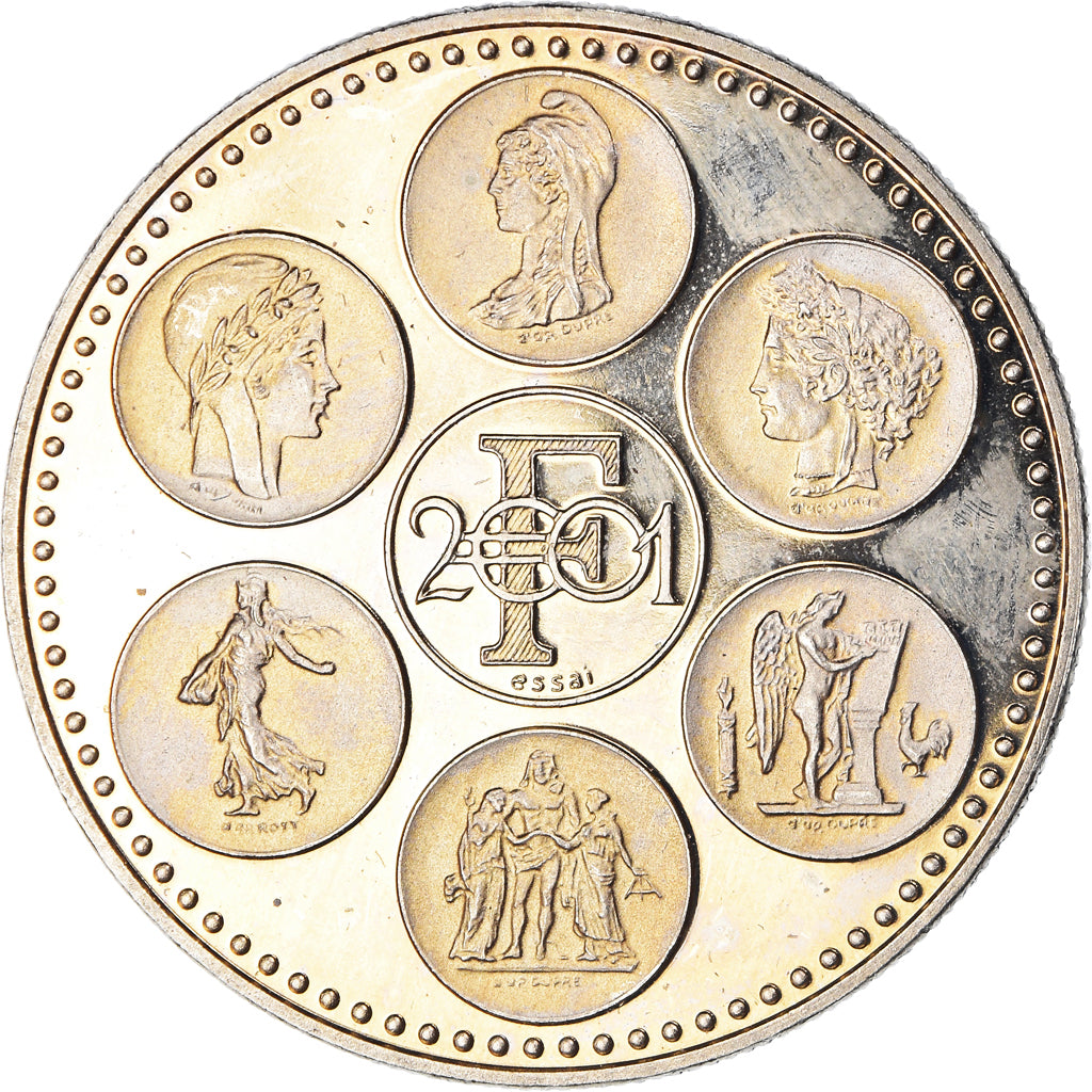 Francia, medalla, Coq, Fin du Cours Légal du Franc, Politics, 2001, SC, Cobre -