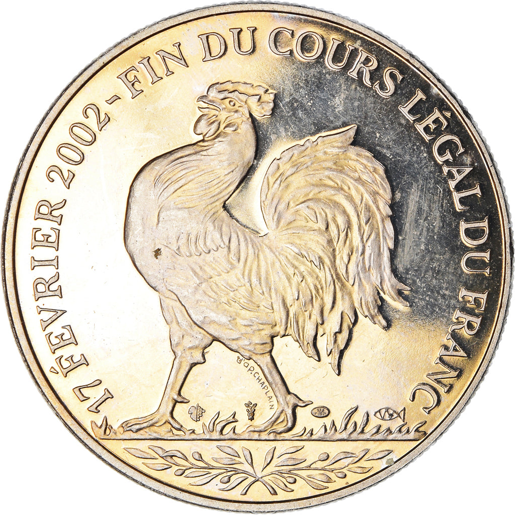 Francia, medalla, Coq, Fin du Cours Légal du Franc, Politics, 2001, SC, Cobre -