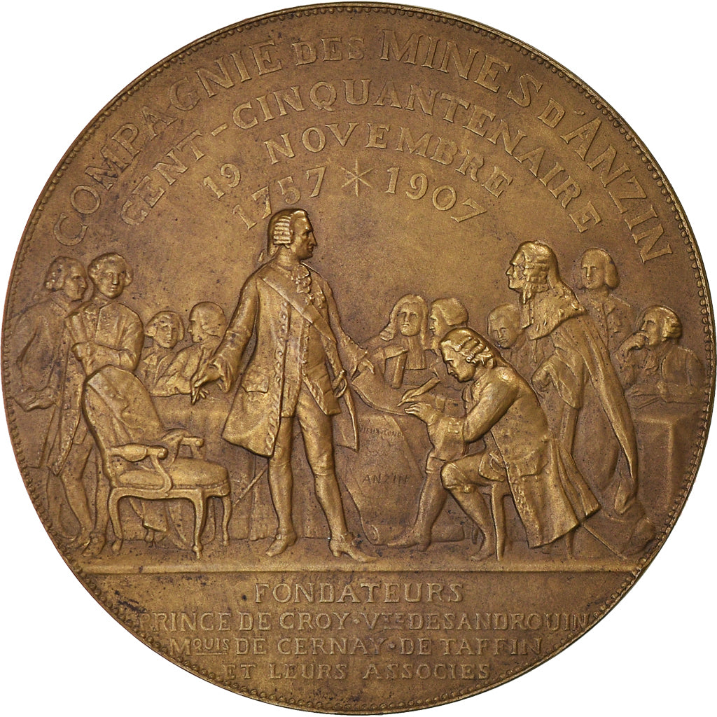 Frankreich, Medaille, Compagnie des Mines d'Anzin, 1907, Theunissen, UNZ, Bronze