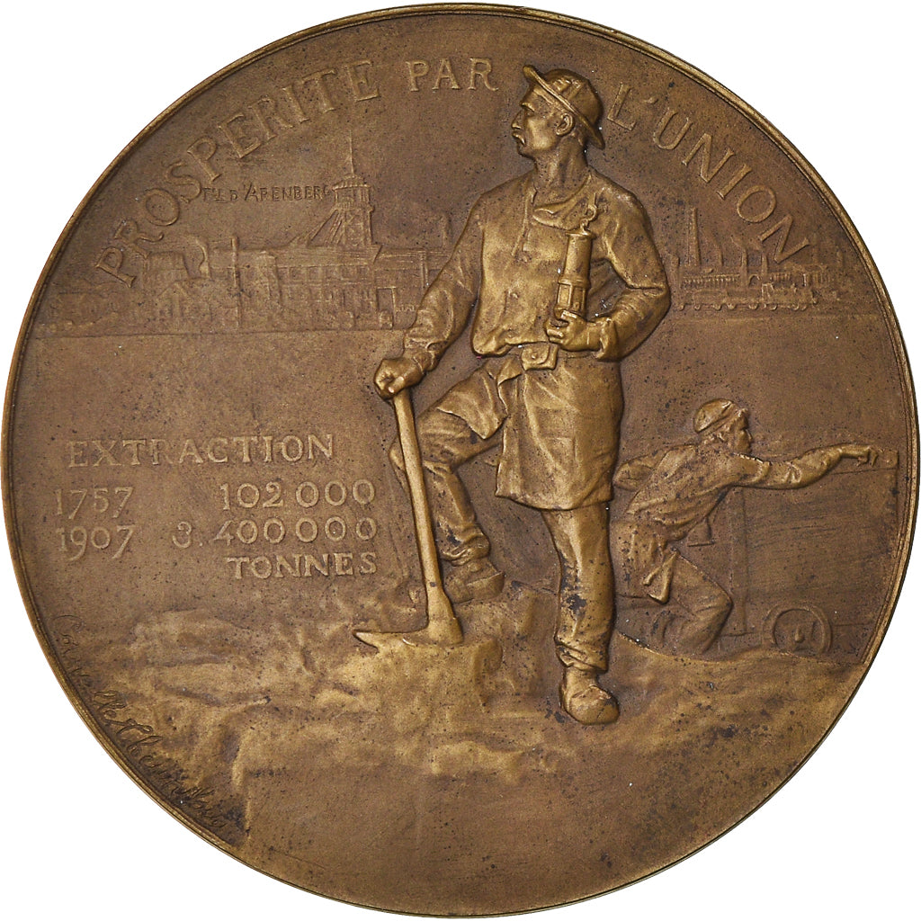 Frankreich, Medaille, Compagnie des Mines d'Anzin, 1907, Theunissen, UNZ, Bronze