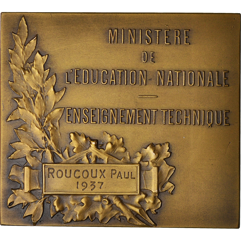 France, Medal, Education Nationale, Enseignement Technique, 1937, Fraisse, Art
