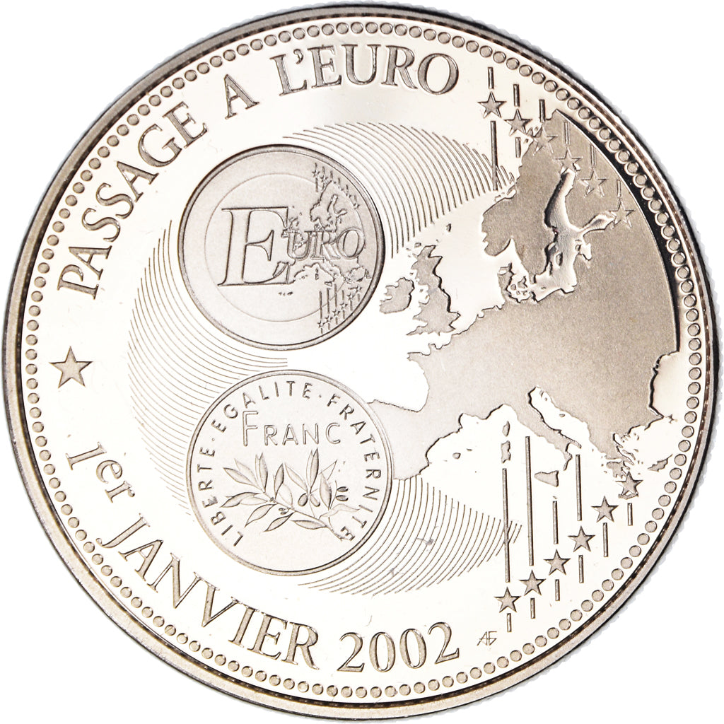 France, Medal, Passage à l'Euro, 2002, Politics, MS(65-70), Copper-nickel
