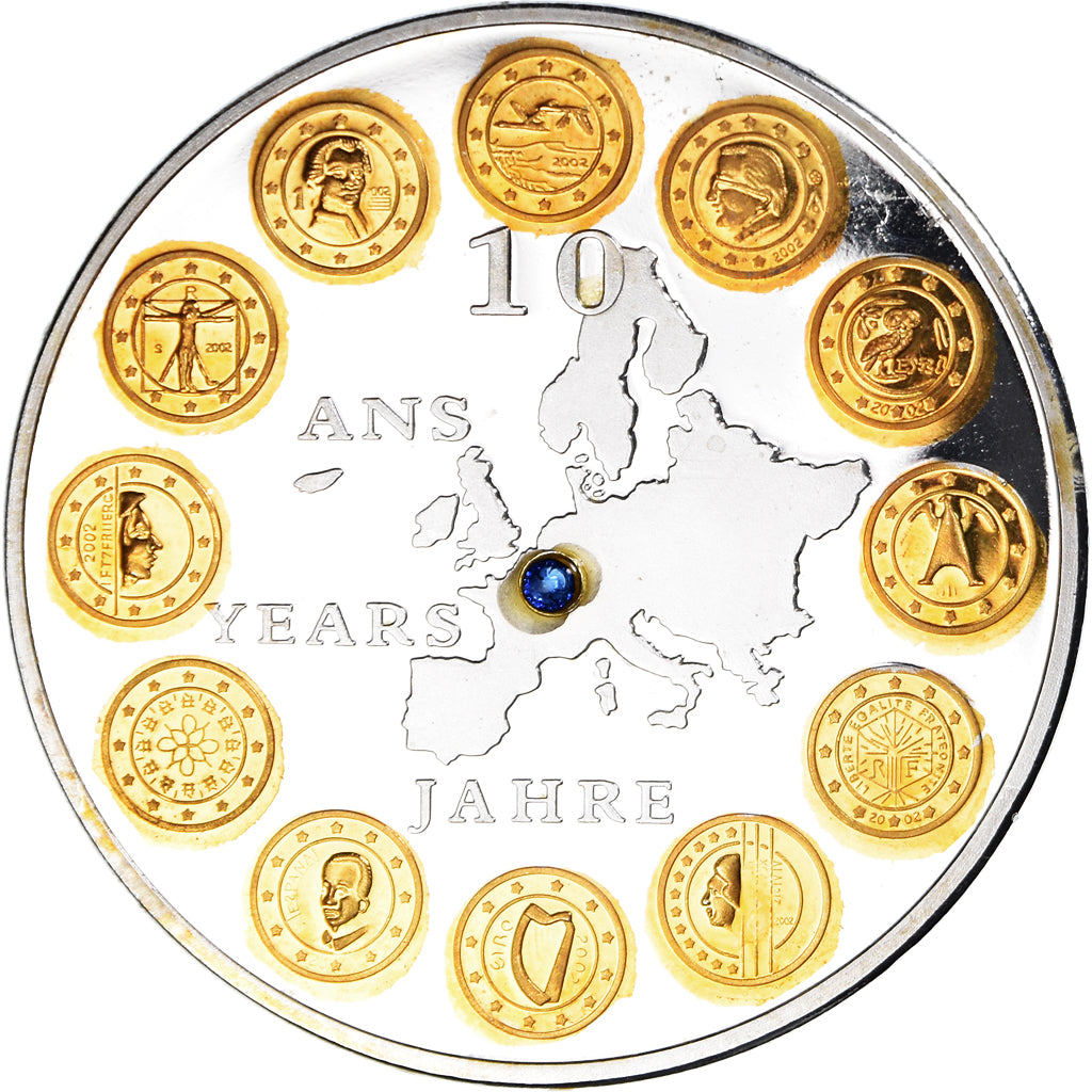 France, Médaille, 10 ans de l'Euro, Politics, FDC, Cuivre plaqué Argent