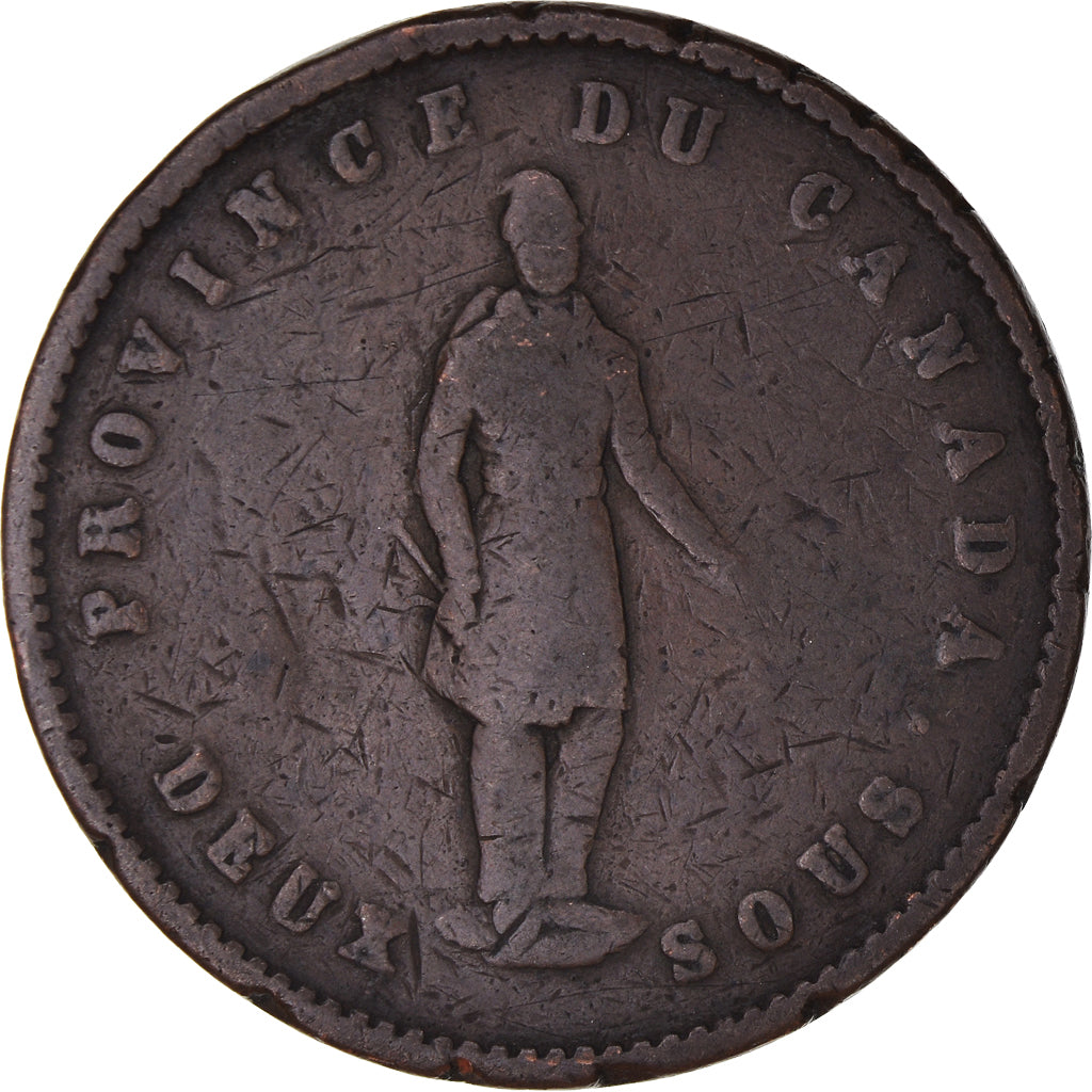 Canada, Token, Québec Bank Token, One Penny, Deux Sous, 1852, VF(20-25), Copper