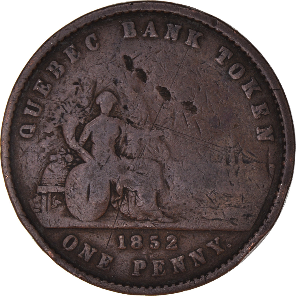 Canada, Token, Québec Bank Token, One Penny, Deux Sous, 1852, VF(20-25), Copper