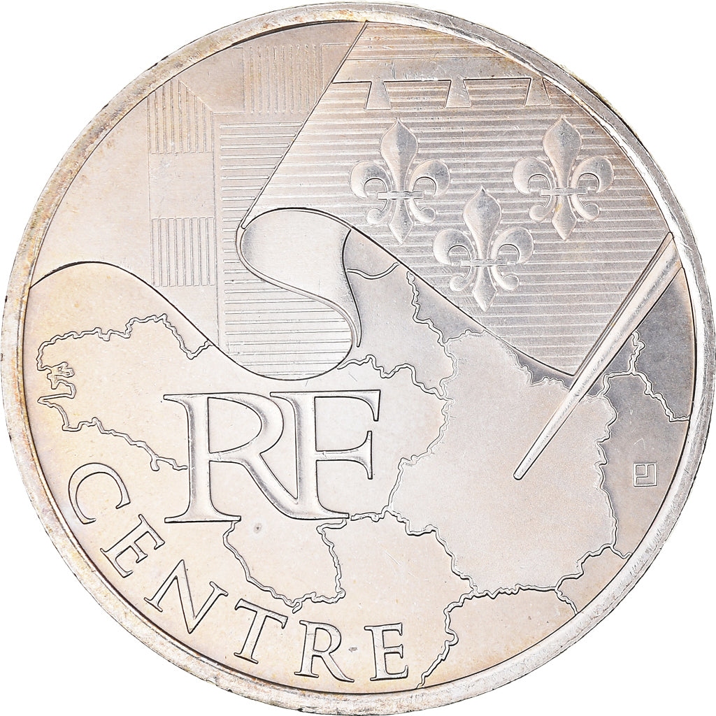 France, 10 Euro, Centre, Euros des régions, 2010, Paris, MS(63), Silver