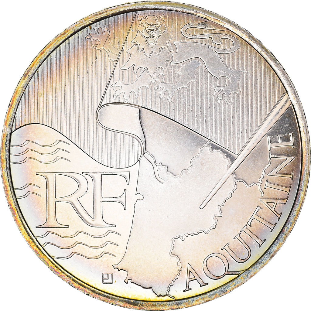 França, 10 Euro, Aquitaine, Euros des régions, 2010, MS(64), Prata
