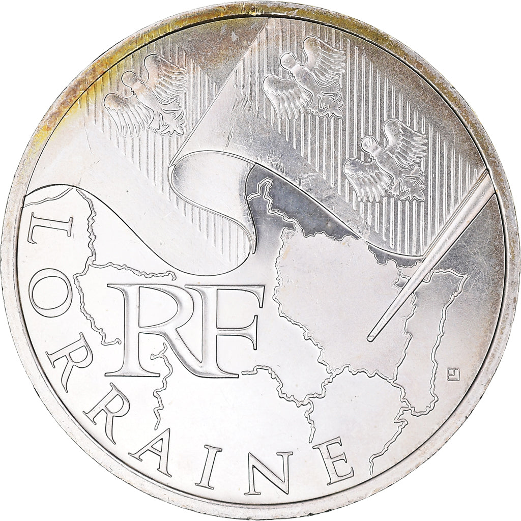 Francja, 10 Euro, Lorraine, Euros des régions, 2010, MS(64), Srebro