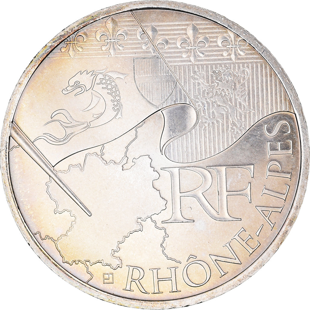 Francia, 10 Euro, Rhône Alpes, Euros des régions, 2010, Paris, SC+, Plata