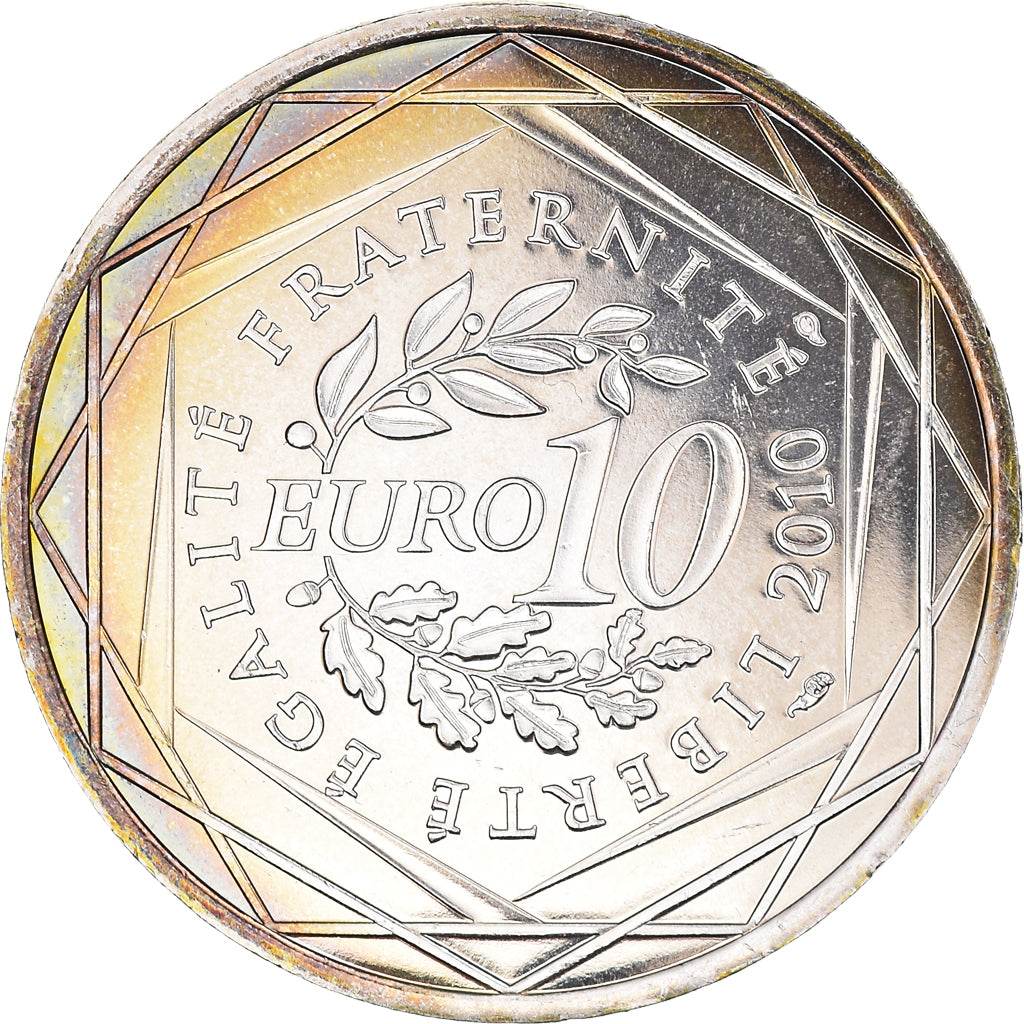 Francia, 10 Euro, Rhône Alpes, Euros des régions, 2010, Paris, SC+, Plata