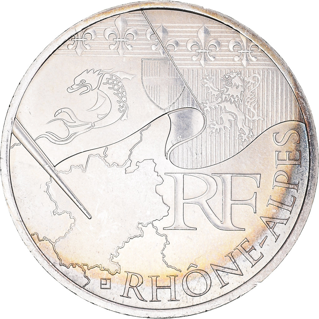 Francja, 10 Euro, Rhône Alpes, Euros des régions, 2010, Paris, MS(64), Srebro