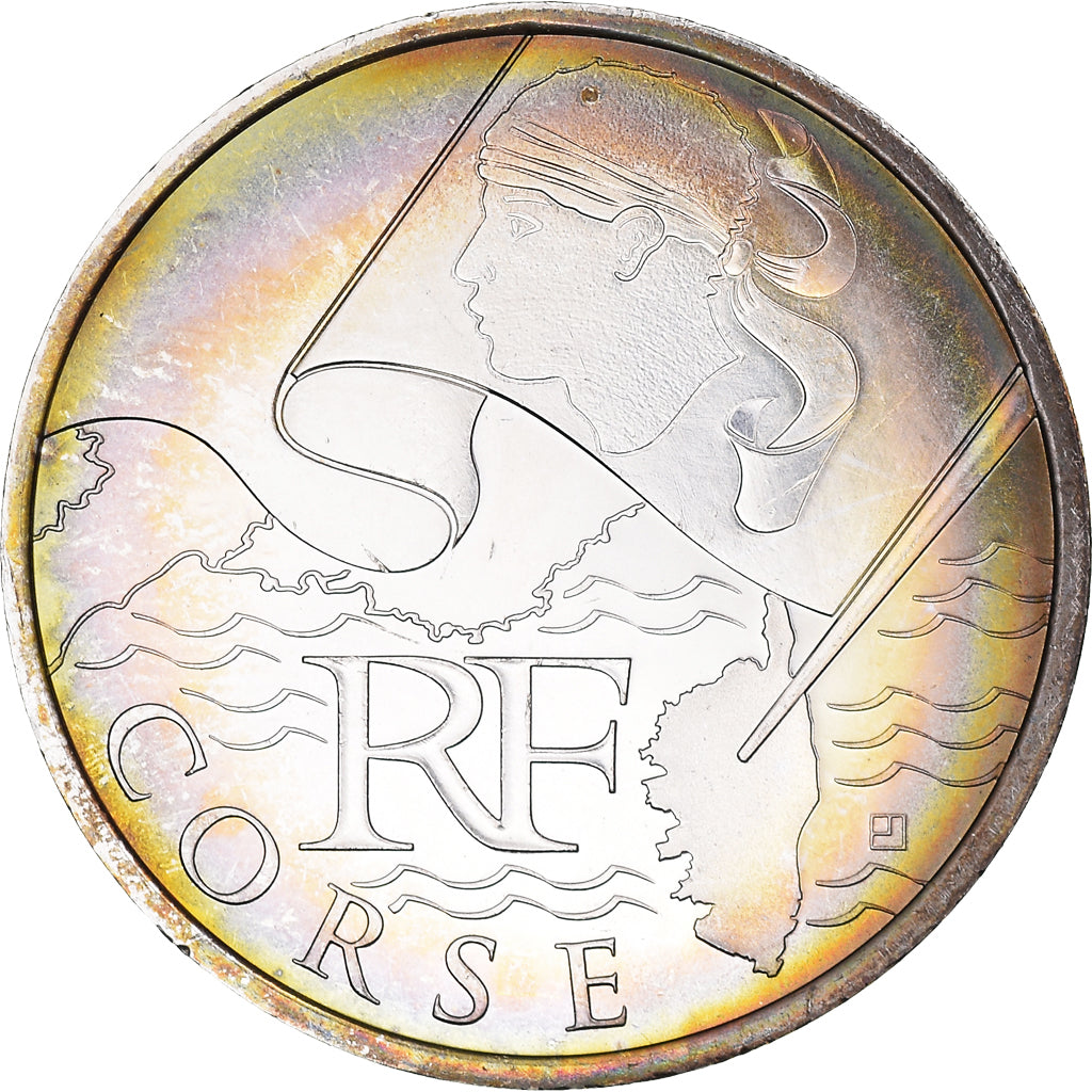 France, 10 Euro, Corse, Euros des régions, 2010, MS(64), Silver