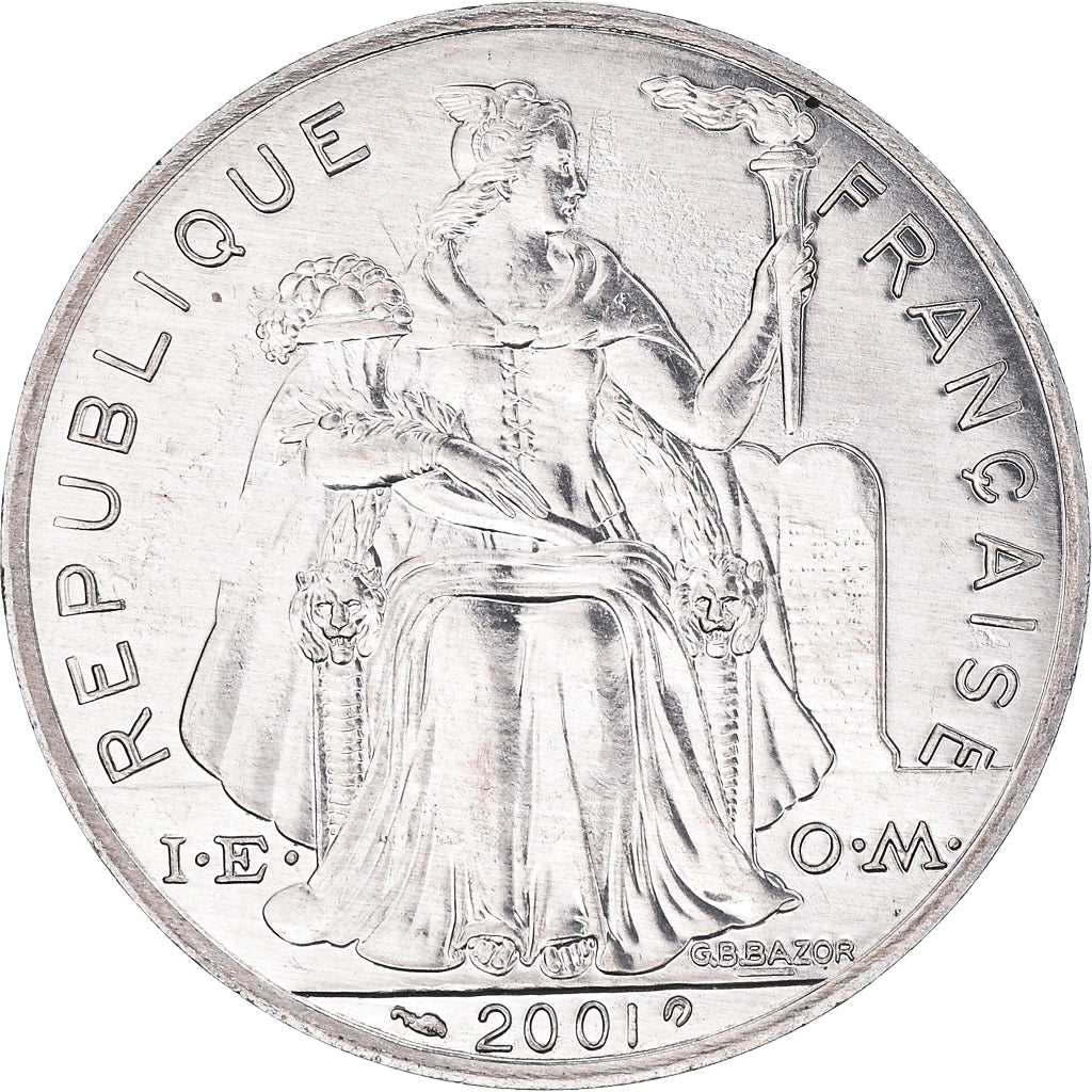 Coin, New Caledonia, 5 Francs, 2001, Paris, MS(64), Aluminum, KM:16