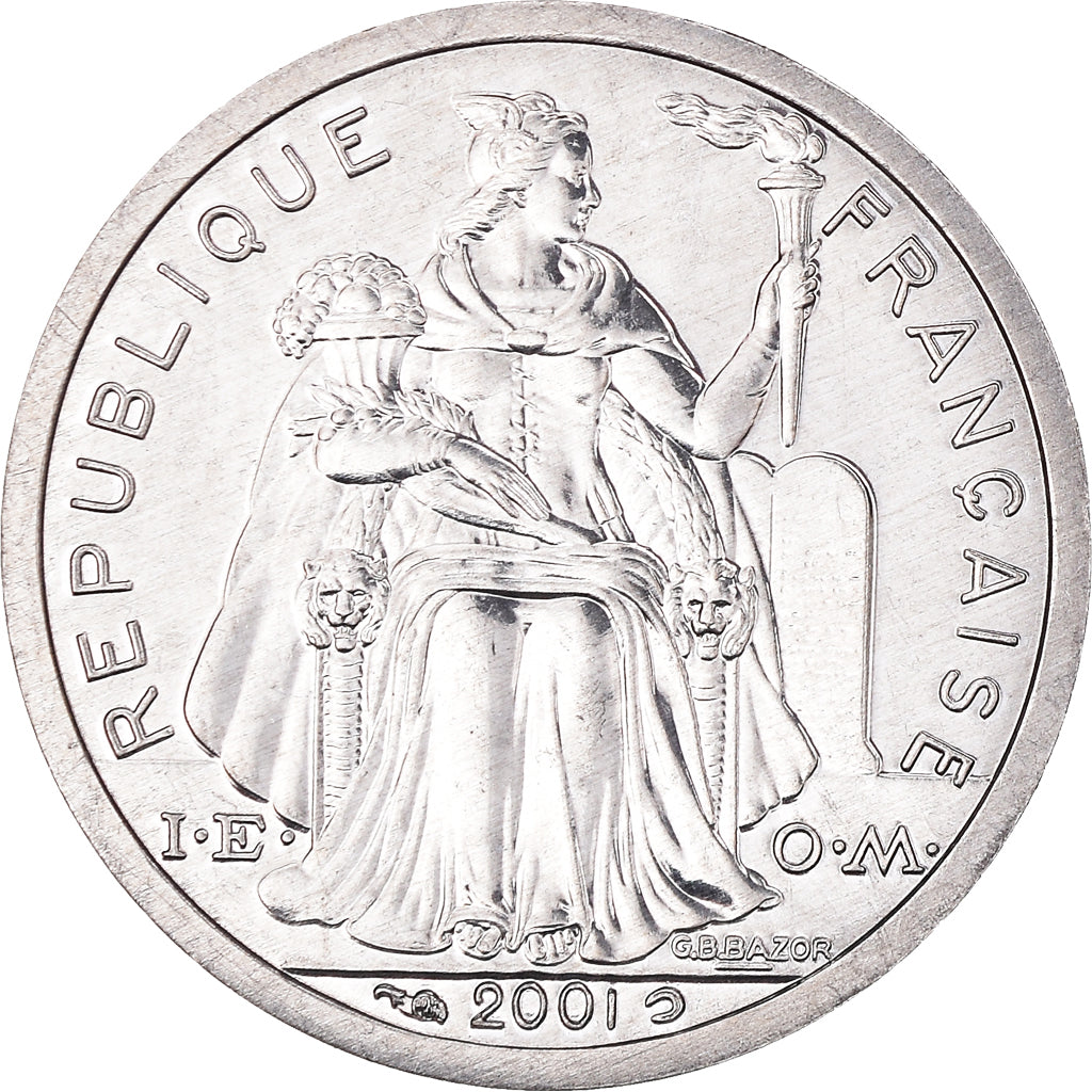 Coin, New Caledonia, Franc, 2001, Paris, MS(65-70), Aluminum, KM:10