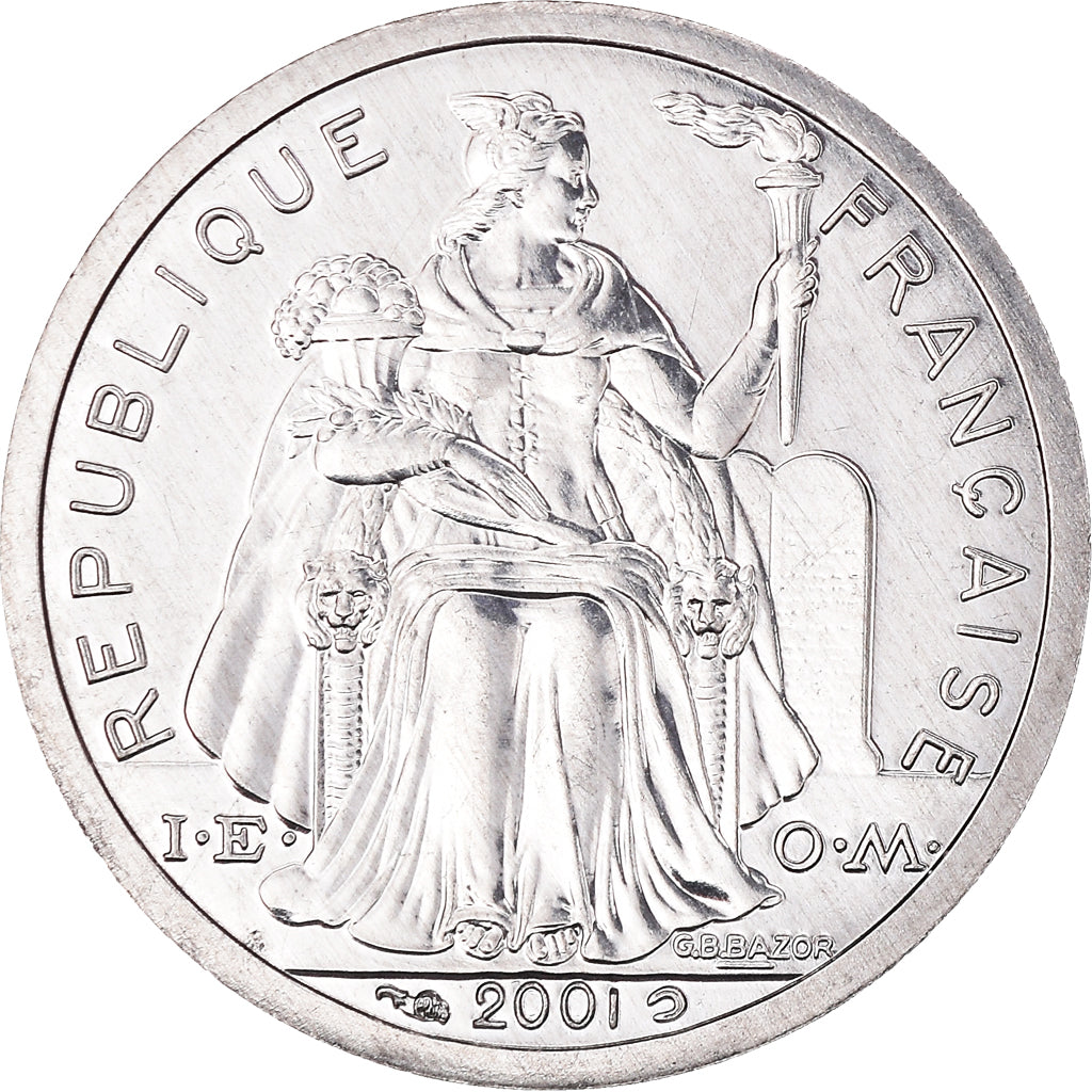 Coin, New Caledonia, Franc, 2001, Paris, MS(65-70), Aluminum, KM:10