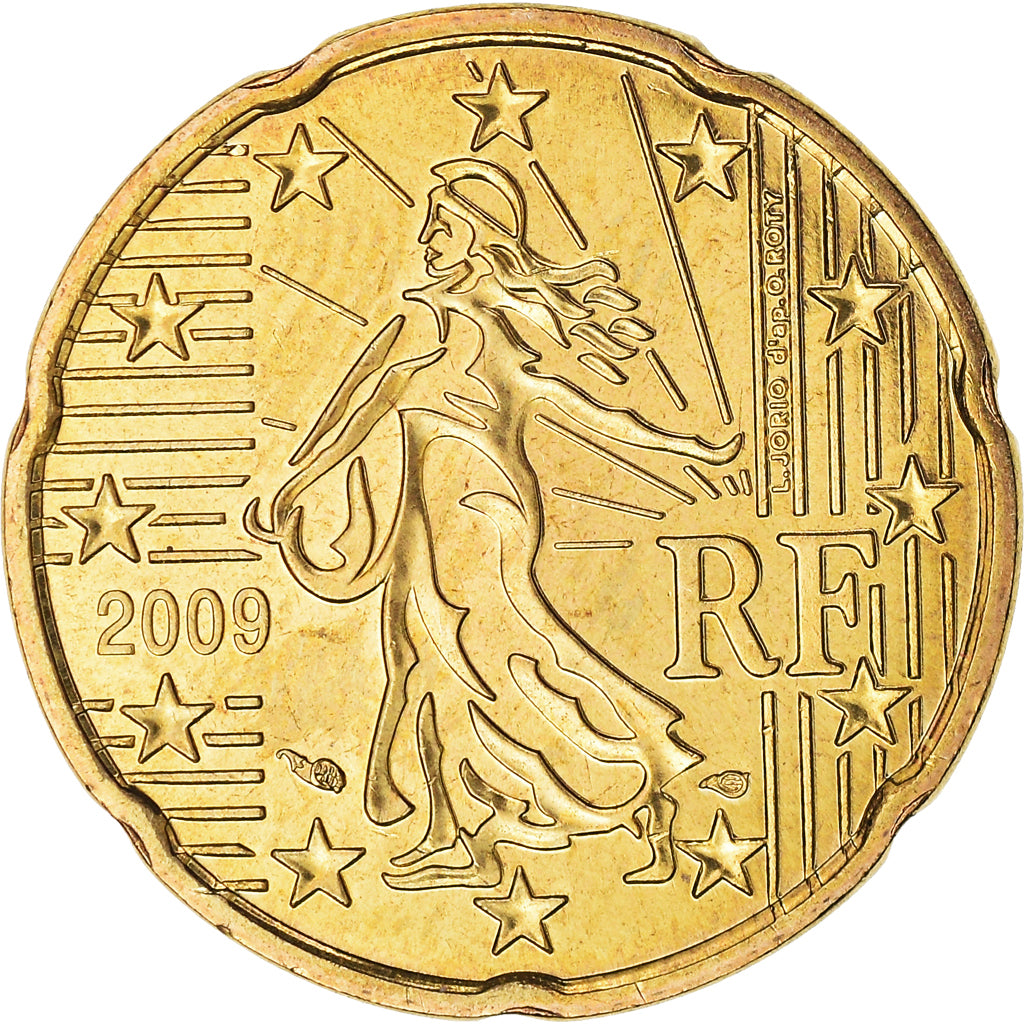 Francja, 20 Euro Cent, 2009, Paris, BU, MS(65-70), Mosiądz, Gadoury:5a, KM:1411