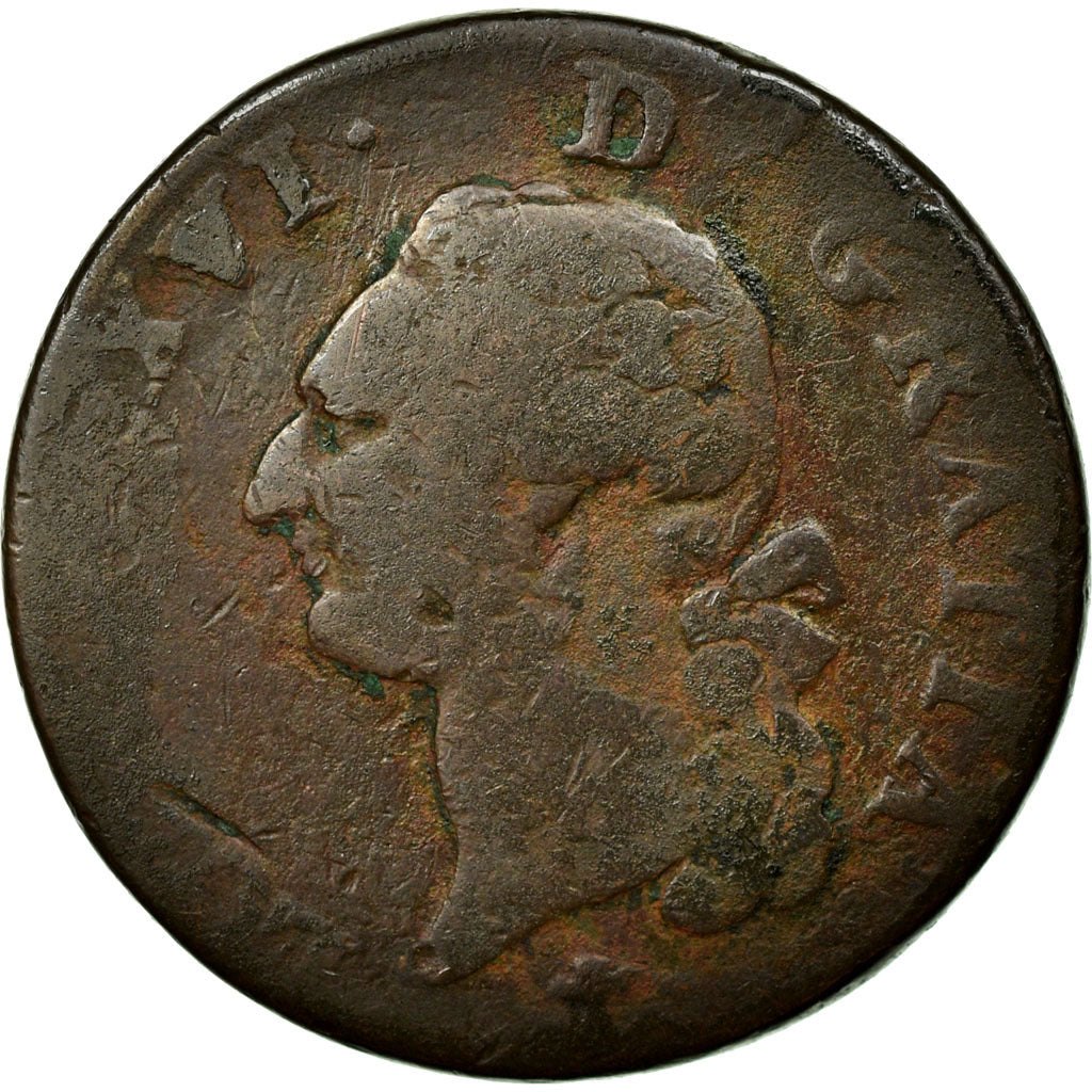 Moneta, Francia, Louis XVI, Sol ou sou, Sol, 1791, La Rochelle, B, Rame