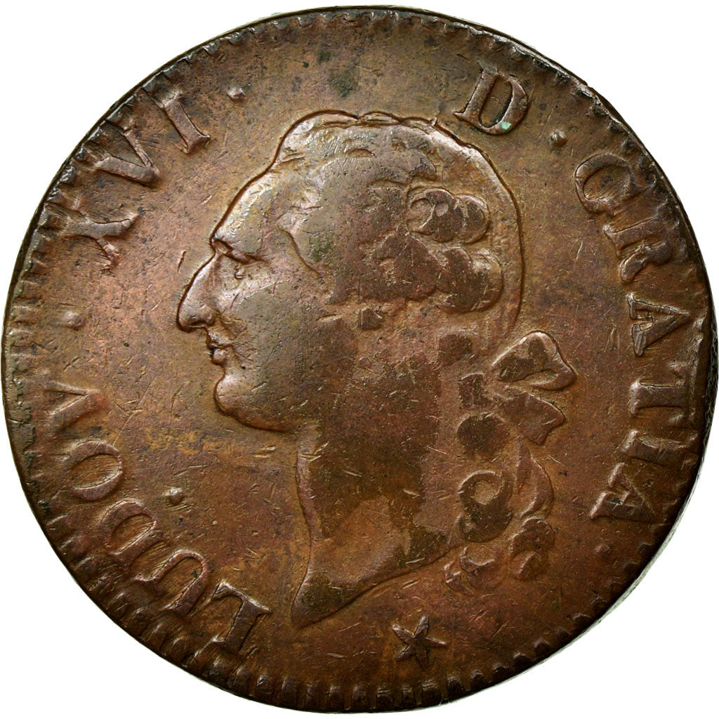 Münze, Frankreich, Louis XVI, Sol ou sou, Sol, 1791, Lille, S+, Kupfer